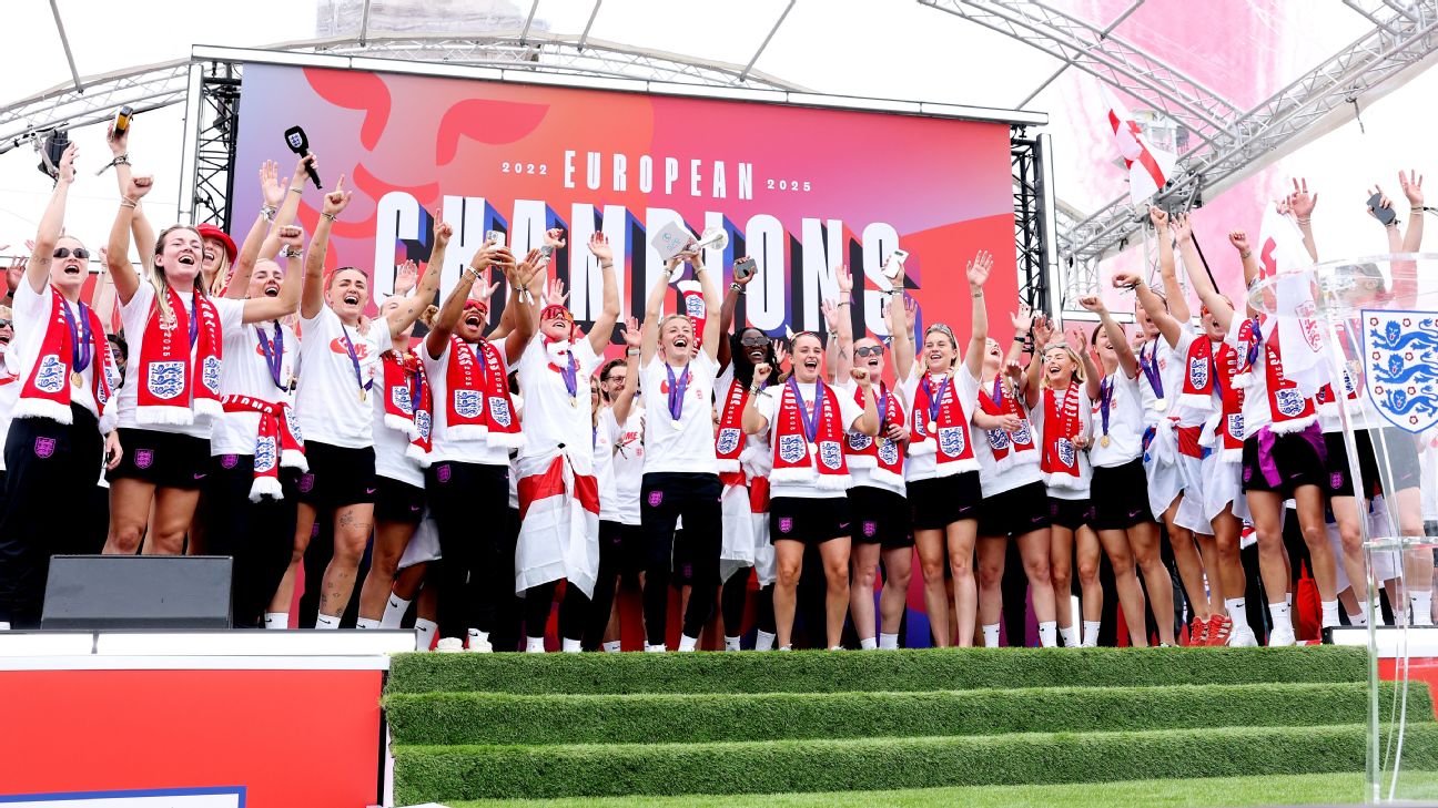 “故事还没结束”：英格兰在伦敦举行游行庆祝2025年欧洲杯夺冠