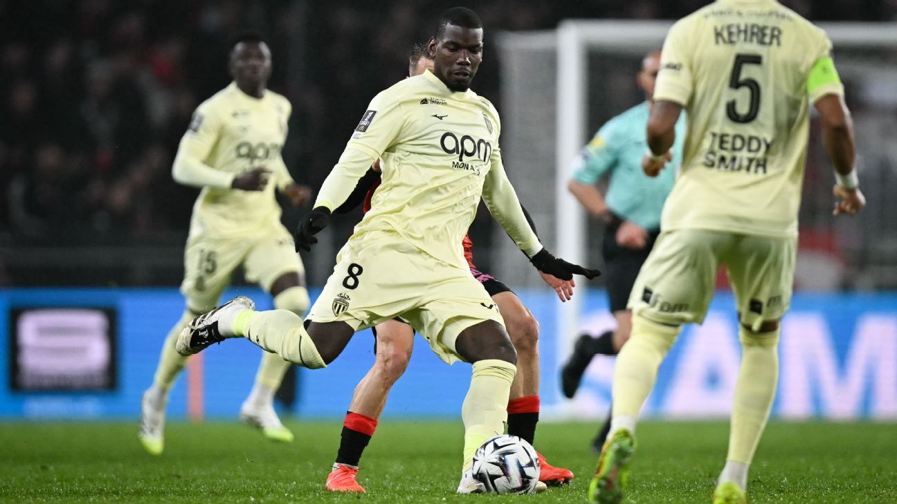 博格巴迎来摩纳哥首秀，这也是他自禁赛期满后时隔两年的首场比赛。